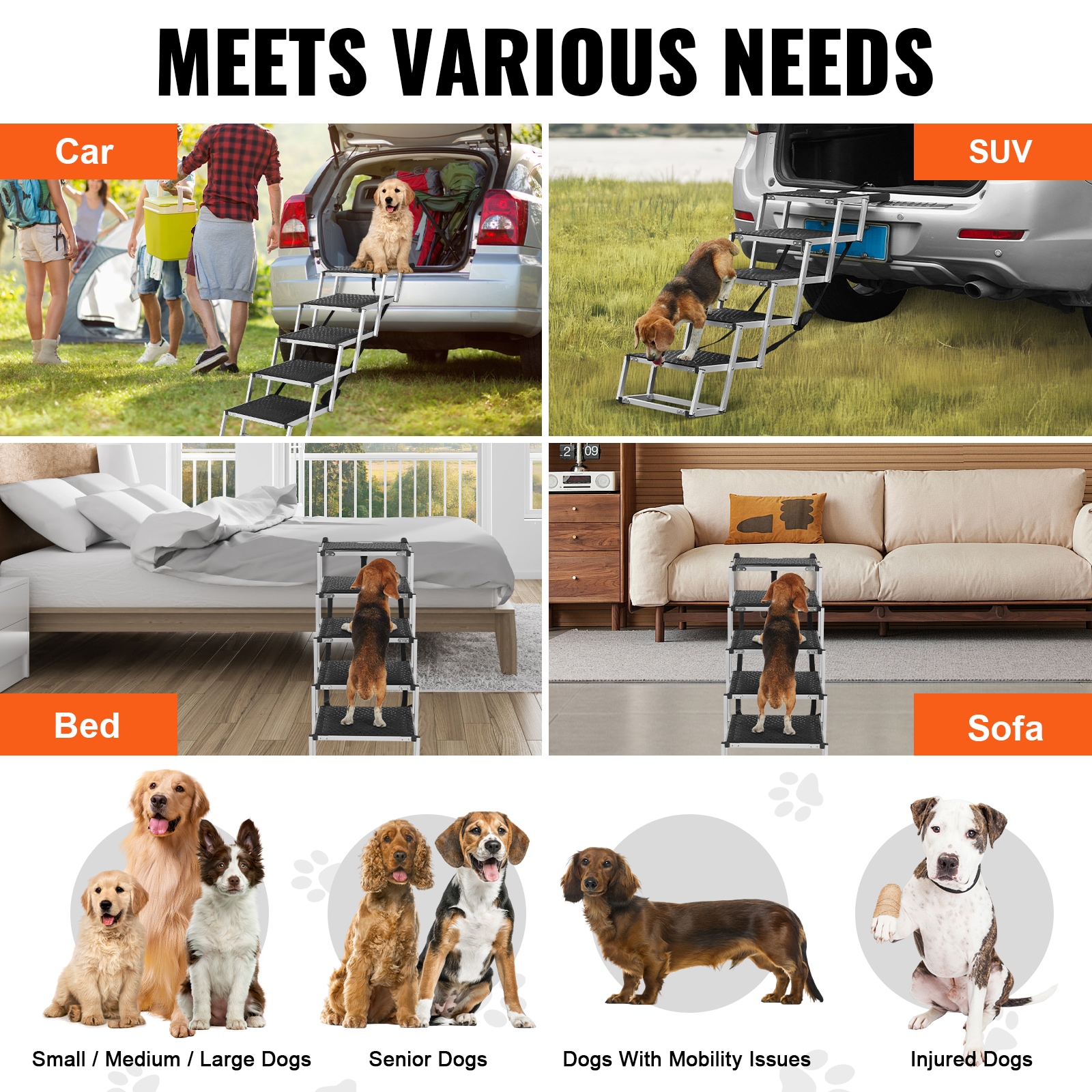 Foldable Dog Stairs For Cars With Aluminum Frame For Pets_voghion.com
